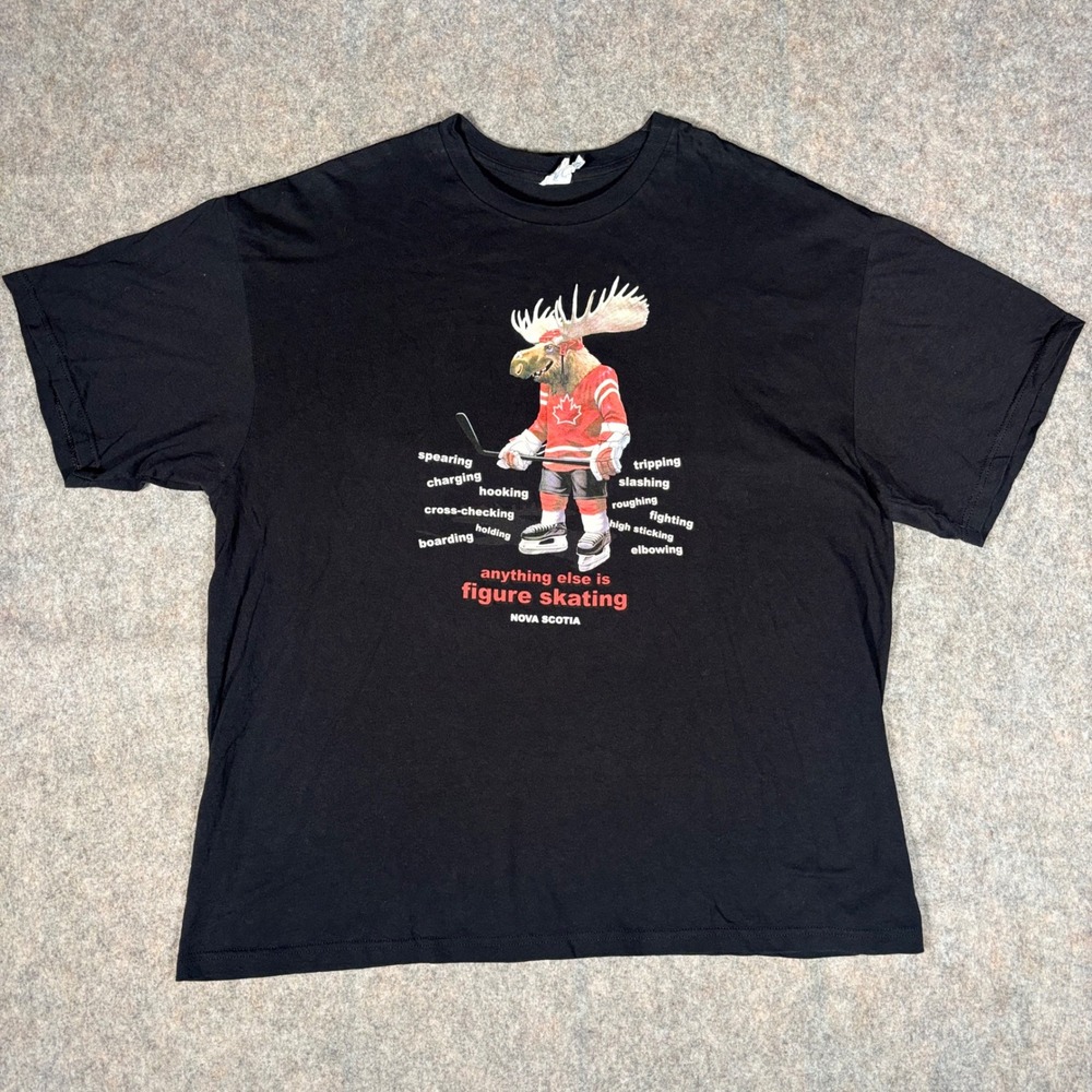 Delta Hockey Moose T-Shirt Mens 2XL Black Nova Scotia Figure Skating Graphic Tee